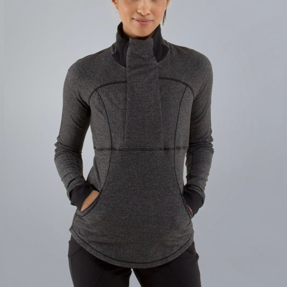 Lululemon Base Runner 1/2 Zip Pullover Jacket Heathered Herringbone Black Sz 10
